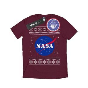 NASA Womens/Ladies Classic Fair Isle Cotton Boyfriend T-Shirt / Burgundy